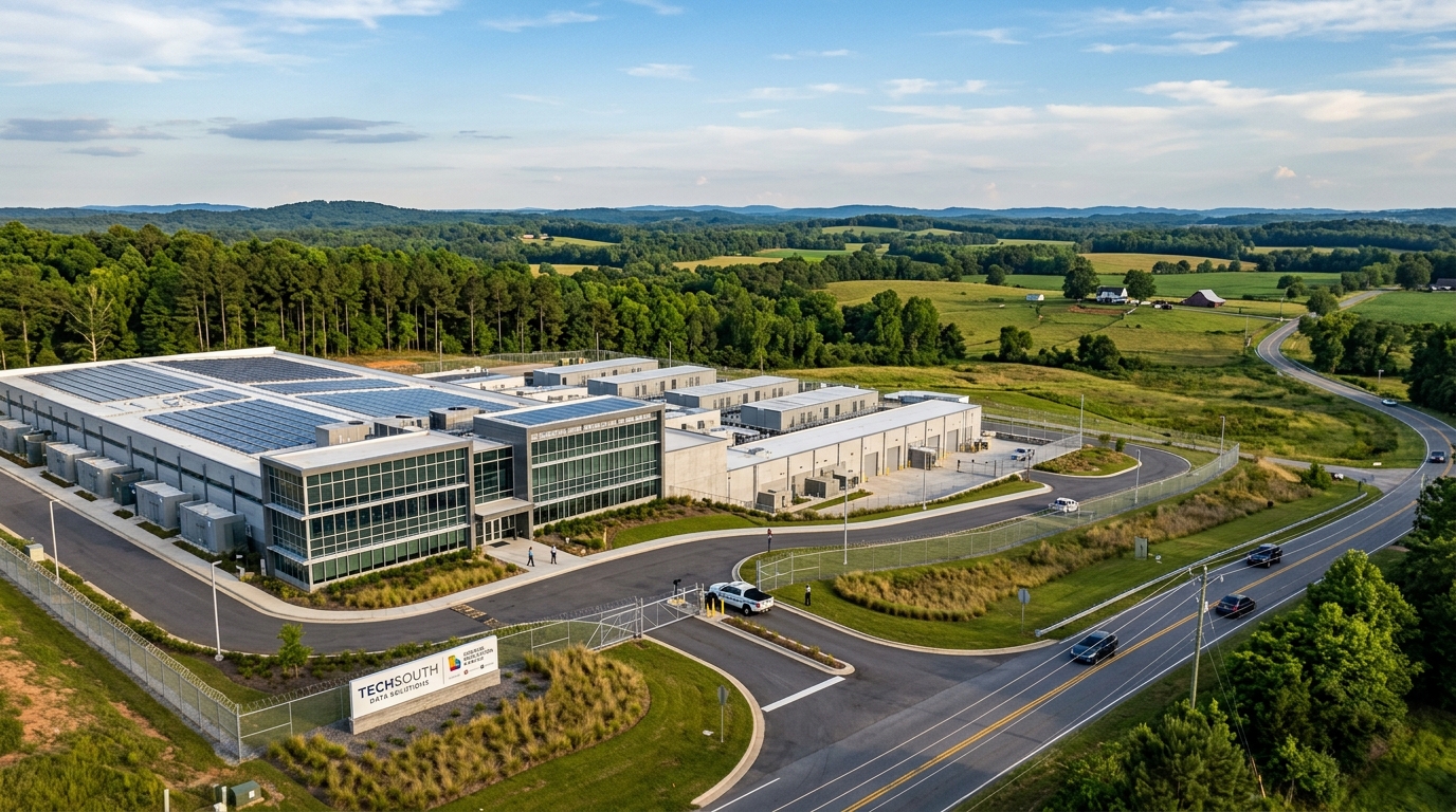 A large modern data center facility in a Georgia setting